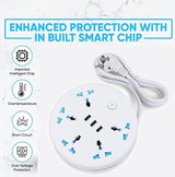 8-in-1 Travel Power Strip Extension Board | 5 Universal Sockets + 3 USB Ports | Multi Plug Extension Cord with USB for Home, Office, Hotel & Travel | White