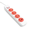 4x1 Extension Board - 4 Universal Sockets - Master Switch with LED Indicator - 3 Pin Plug - 2-Meter Extension Cord - Multi Plug for Home Appliances & Office, Red & White