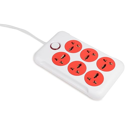i-Strip LED Spike Guard | 2.75 mtr Cable | with 6 Outlet International Sockets & Led Indicator | for Computer, Fridge, T.V, Music Player | Extension Board/Plug Socket | Pack of 1