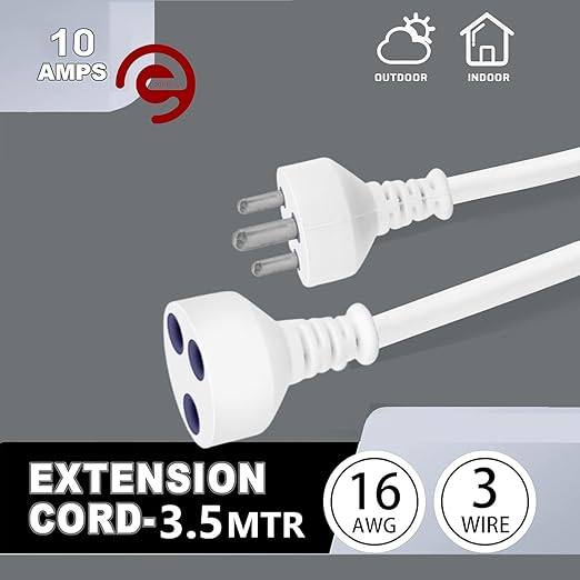 Heavy Duty 10 Amp Single Outlet Extension Wire | 3.5 Meters Heavy Duty Long Wire Cord | IP 65 Waterproof | Durable | Multi Purpose | for Home & Office | Universal Compatibility | Pack of 1
