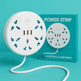 8-in-1 Travel Power Strip Extension Board | 5 Universal Sockets + 3 USB Ports | Multi Plug Extension Cord with USB for Home, Office, Hotel & Travel | White