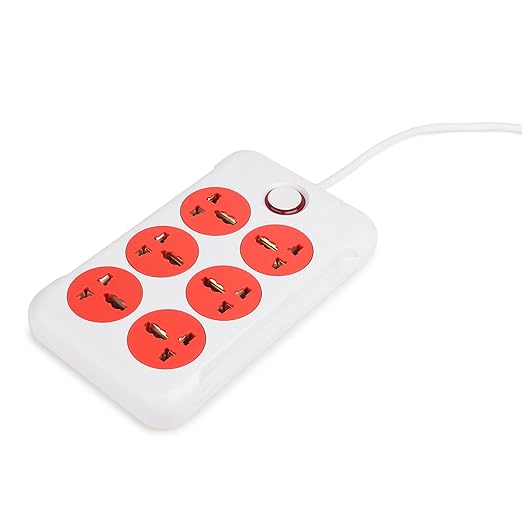 i-Strip LED Spike Guard | 2.75 mtr Cable | with 6 Outlet International Sockets & Led Indicator | for Computer, Fridge, T.V, Music Player | Extension Board/Plug Socket | Pack of 1