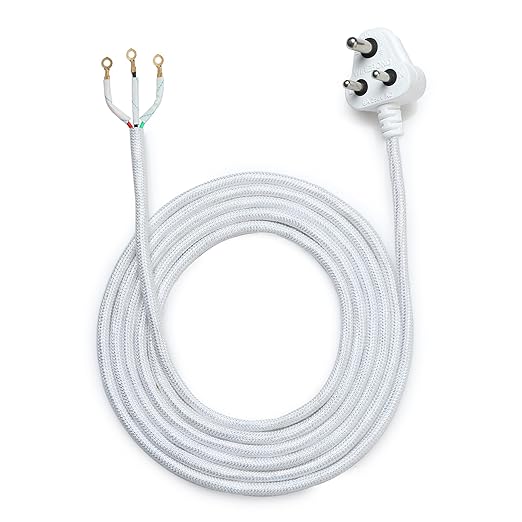 Heavy-Duty 3-Pin Power Cord for Iron Press - 6A, 250V - 100% Pure Copper Wire - Multi-Purpose Cable for Iron Boxes, Kitchen Appliances & Home Electronics - Durable & Safe (2.7M White)
