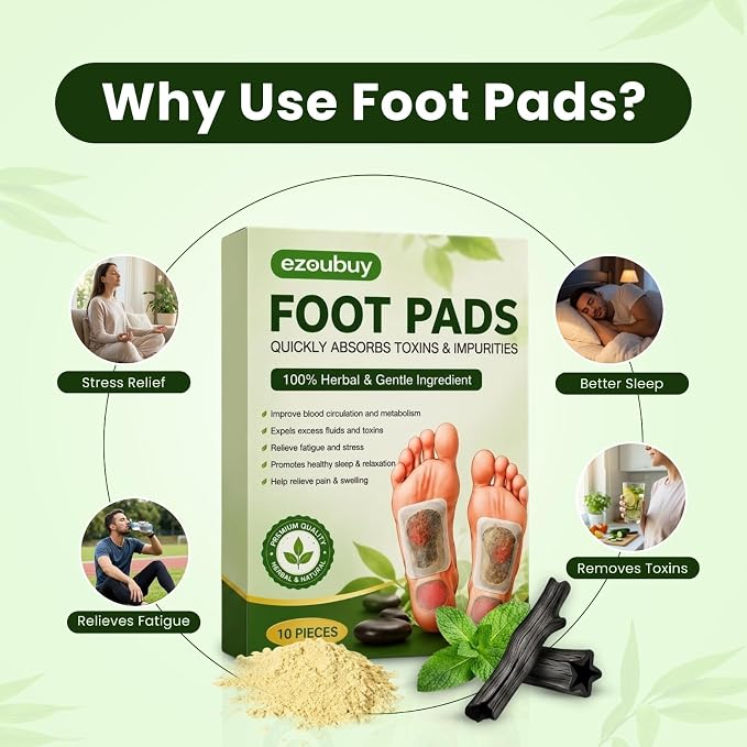 Detox Foot Patches with Natural Ginger Herbal Extract | Deep Cleansing & Body Detox Foot Pads | Foot Patch for Comfort, Relaxation & Daily Wellness | For Men & Women (Pack of 10)