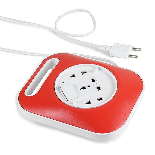 2 Pin - 240V AC - Flex Box with 5 mtr Cable | for Computer, Fridge, T.V, Music Player | with Handle & Indicator | Red - White | Extension Board | Extension Plug Socket | Pack of 1