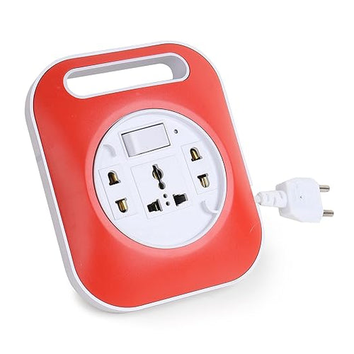 2 Pin - 240V AC - Flex Box with 5 mtr Cable | for Computer, Fridge, T.V, Music Player | with Handle & Indicator | Red - White | Extension Board | Extension Plug Socket | Pack of 1