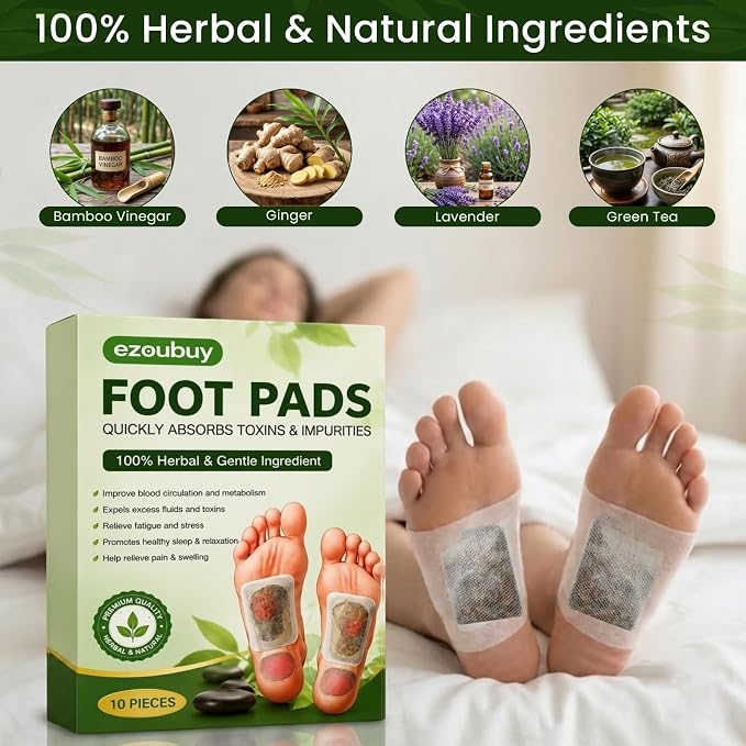 Detox Foot Patches with Natural Ginger Herbal Extract | Deep Cleansing & Body Detox Foot Pads | Foot Patch for Comfort, Relaxation & Daily Wellness | For Men & Women (Pack of 10)