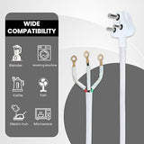 Heavy-Duty 3-Pin Power Cord for Iron Press - 6A, 250V - 100% Pure Copper Wire - Multi-Purpose Cable for Iron Boxes, Kitchen Appliances & Home Electronics - Durable & Safe (2.7M White)