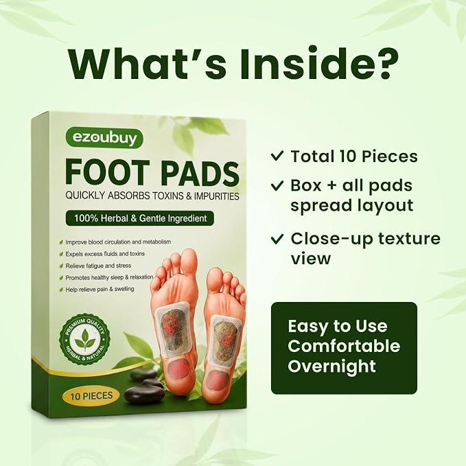 Detox Foot Patches with Natural Ginger Herbal Extract | Deep Cleansing & Body Detox Foot Pads | Foot Patch for Comfort, Relaxation & Daily Wellness | For Men & Women (Pack of 10)