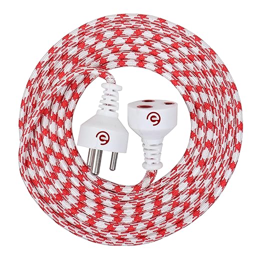 Ezobuy 3 Pin Cotton Threaded | Male to Female | Expandable Electric Extension 3.5 Mtr. Wire | Perfect Multipurpose | Home Decor | Office | Festival Decorations | Colour Red Abstract | Pack of 1