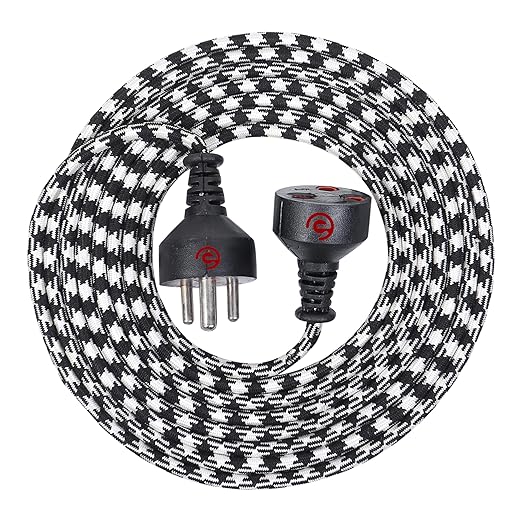 ezobuy 3 Pin Cotton Threaded Wire Extension Wire | 3.5 Meters Heavy Duty Long Wire Cord | 4 Layer Coating | Copper Wire | Durable | Multipurpose | Pack of 1 | 250 W |