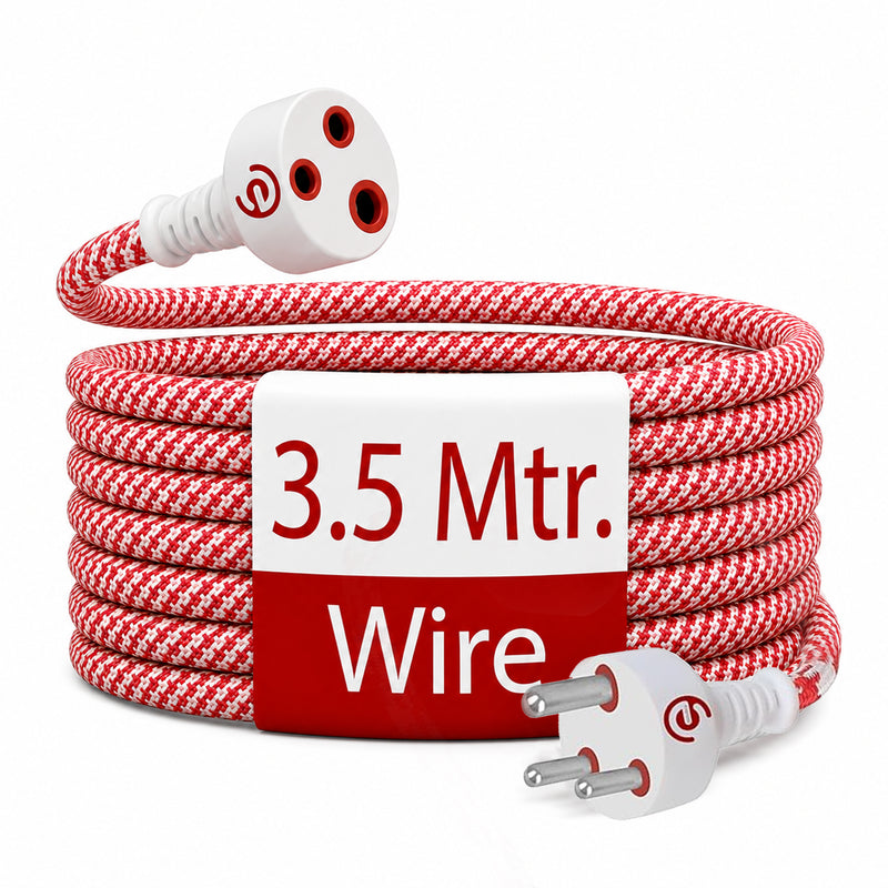 Ezobuy 3 Pin Cotton Threaded | Male to Female | Expandable Electric Extension 3.5 Mtr. Wire | Perfect Multipurpose | Home Decor | Office | Festival Decorations | Colour Red Abstract | Pack of 1