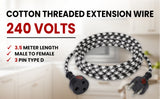 ezobuy 3 Pin Cotton Threaded Wire Extension Wire | 3.5 Meters Heavy Duty Long Wire Cord | 4 Layer Coating | Copper Wire | Durable | Multipurpose | Pack of 1 | 250 W |