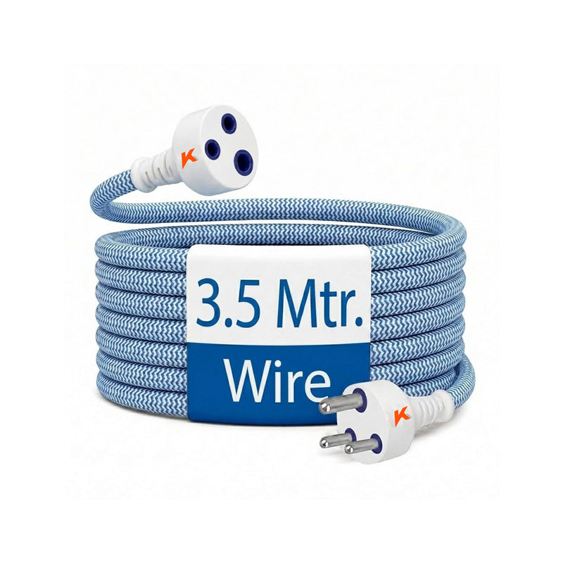 ezobuy 3 Pin Cotton Threaded Wire Extension Wire 3.5 Meters Heavy Duty Long Wire Cord 4 Layer Coating Copper Wire | Durable Multipurpose | Pack of 1 250 W