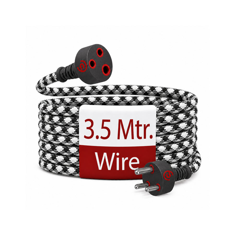 ezobuy 3 Pin Cotton Threaded Wire Extension Wire | 3.5 Meters Heavy Duty Long Wire Cord | 4 Layer Coating | Copper Wire | Durable | Multipurpose | Pack of 1 | 250 W |